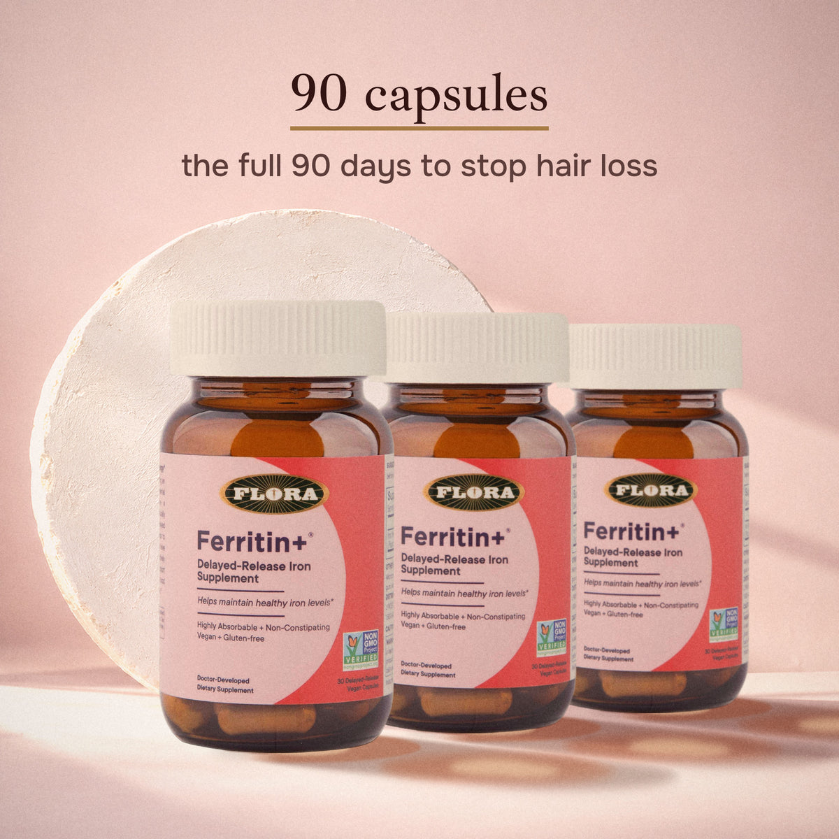 Three bottles of Ferritin+ (90 capsules): the full 90 days to stop hair loss